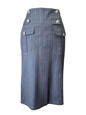 Cache High Waisted Dark Denim Pinstripe Tailored Skirt NWT Size 6
